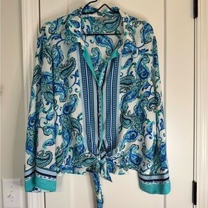 Floral & Ivy Blues and White Paisley Tie Front Button Down